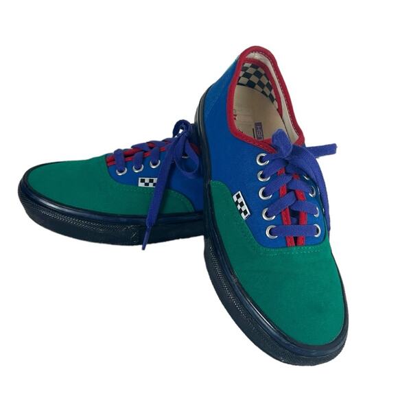 VANS Men’s Custom Sneakers Fabric Green Blue Red Colorblock Pop Cush Size 6.5 - Picture 4 of 14
